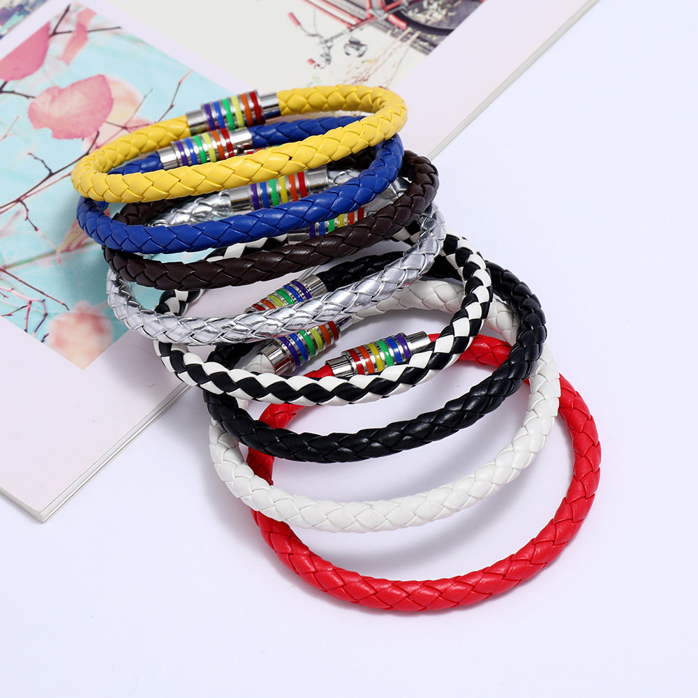 Vintage Minimalist Geometric Plated Leather Bracelet with Magnetic Clasp Unisex