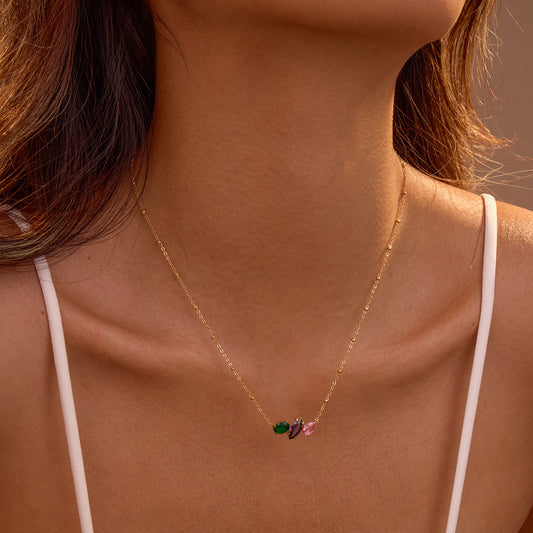 Minimalist Fashion-Forward Teardrop-Shaped Zircon Necklace in Stainless Steel with 18K Gold Plating for Women