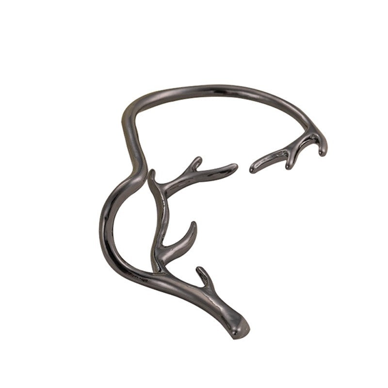 Pendientes de Oreja con Diseño de Astas de Ciervo Geométricas para Mujer, de Aleación de Zinc Electrochapada, Estilo Minimalista Chic, con Traseras Circulares