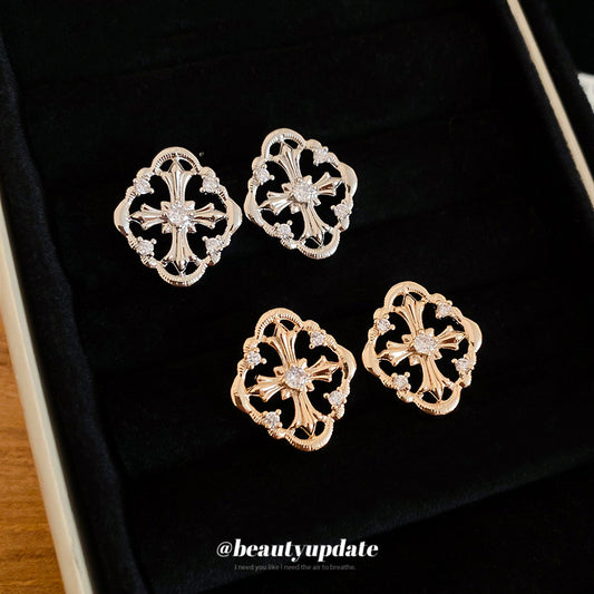 Orecchini a perno a croce a rombo geometrici con intarsi in zircone da donna, gioielli per l'orecchio minimalisti alla moda per tutti i giorni