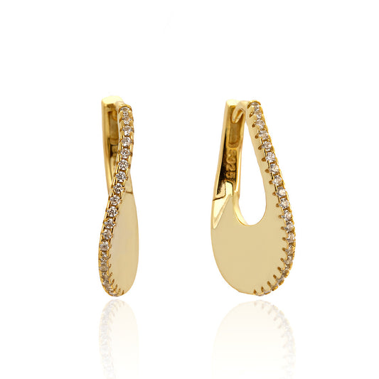 Orecchini a cerchio a U da donna in elegante argento sterling 925 con intarsi geometrici e diamanti