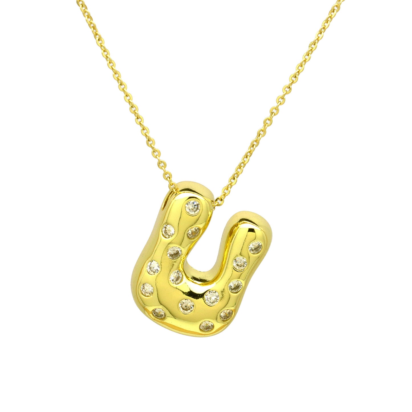 Sweet Plated Brass Letter Pendant Necklace with Cubic Zirconia Inlay for Women