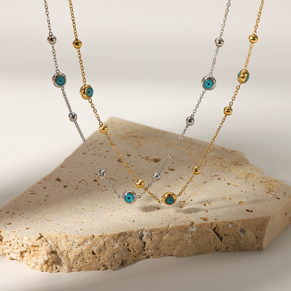 Collana da donna a serpente minimalista geometrica in acciaio inossidabile con intarsio in turchese, placcatura in oro 18K sottovuoto