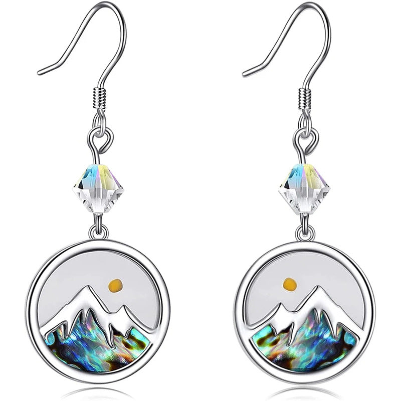 Minimalist Geometric Round Mountain Pendant Earrings in Stainless Steel with Polished Finish and Faith-Inspired Design