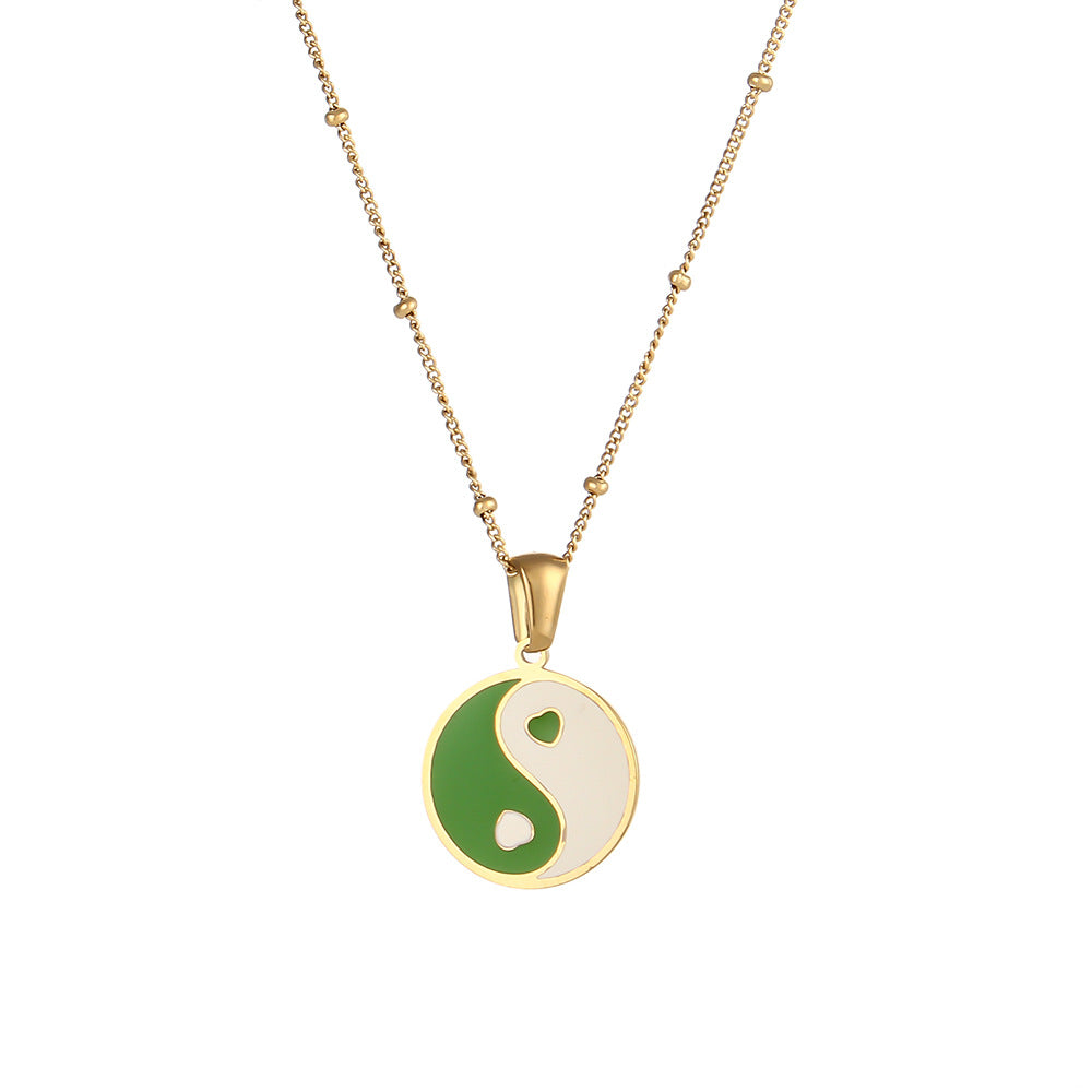 Collana con Ciondolo a Angelo Geometrico Minimalista in Acciaio al Titanio Placcato Oro 18K, Design Cuore e Libellula da Donna