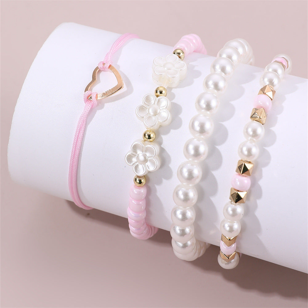 Juego de pulseras de resina con perlas en forma de corazón para niños, estilo minimalista, lindo y dulce