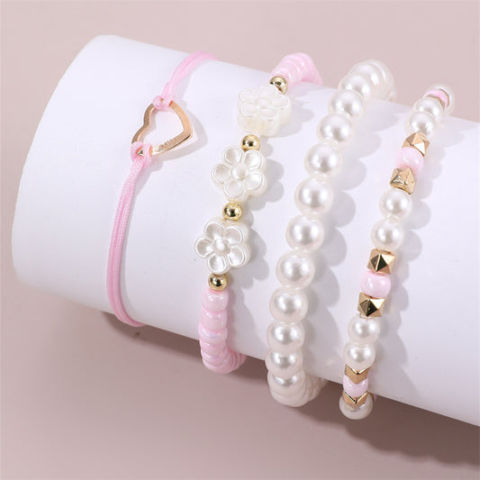 Set di Braccialetti con Perle in Resina a Cuore per Bambini, Stile Minimalista Carino e Dolce