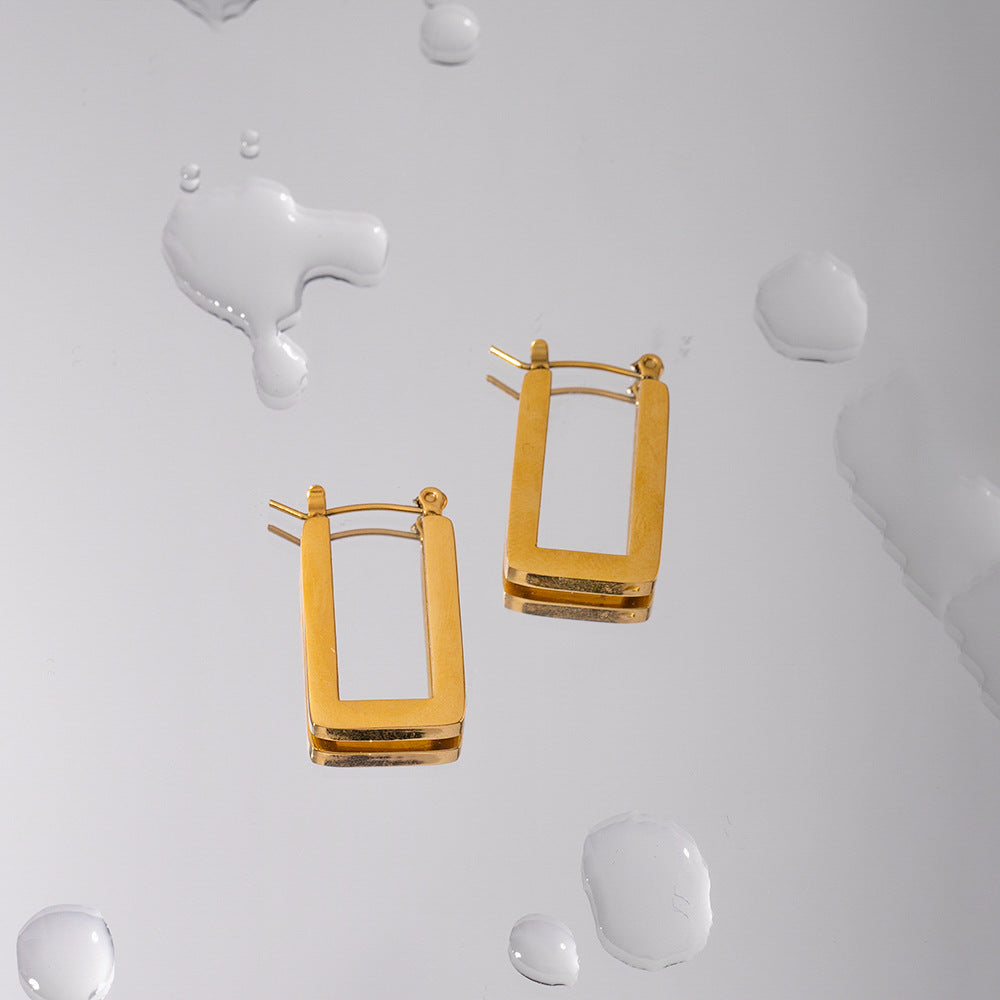 Geometric Square Titanium Steel Hoop Earrings for Women with 18K Gold Plating and 316L Stainless Steel Construction