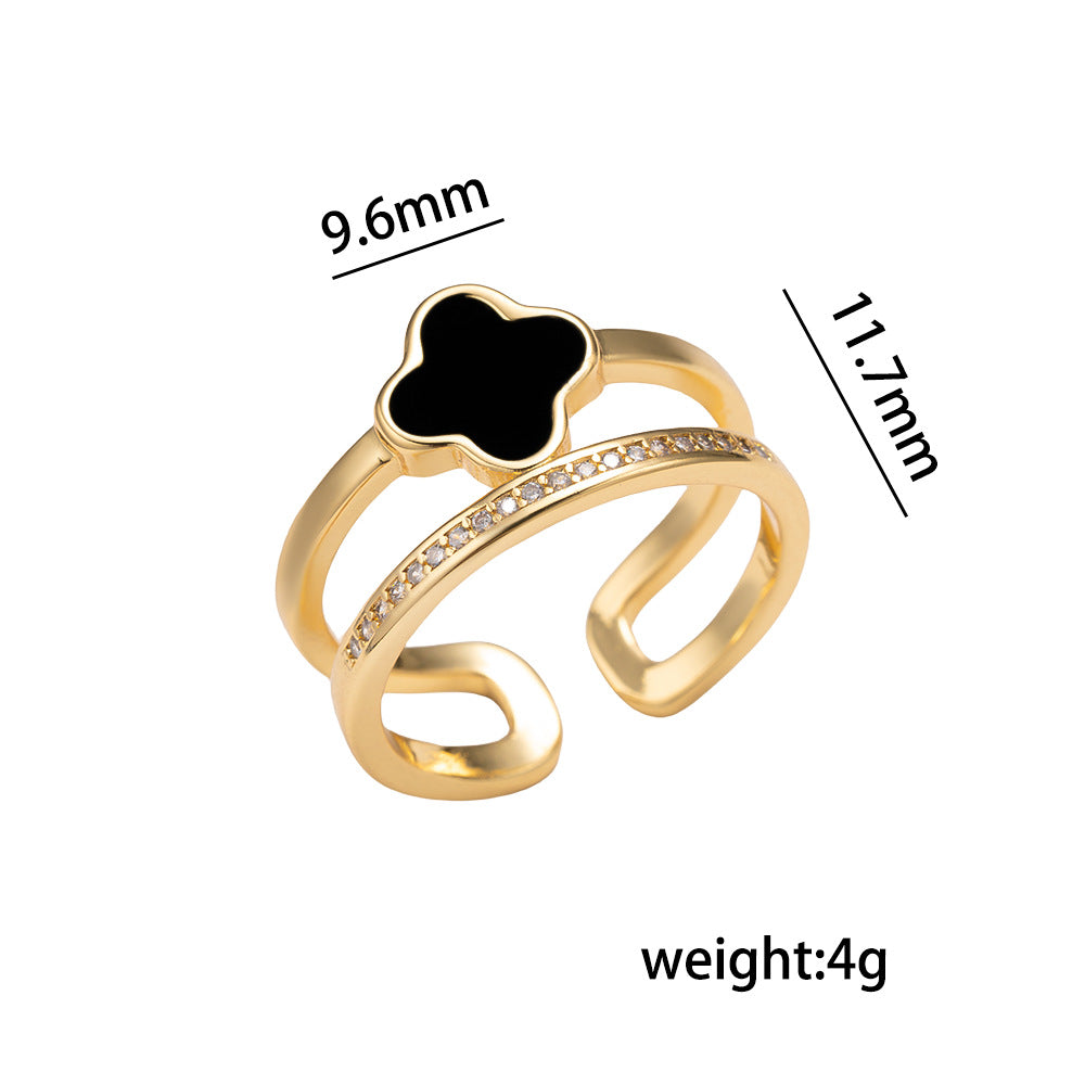 Anello regolabile geometrico minimalista di lusso da donna con fascia in rame placcato oro 18 carati e accenti di strass
