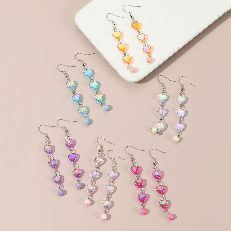 Conjunto de pendientes acrílicos de corazón y estrella minimalistas para niños con diseño colorido