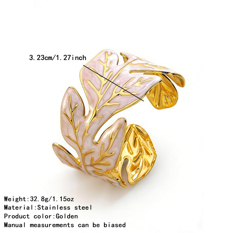 Minimalist Drip Oil Plant Shape Stainless Steel Bracelet