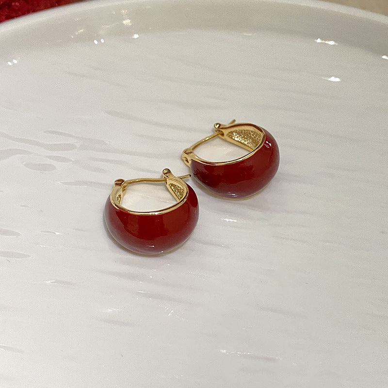 Elegant Geometric Dangle Stud Earrings for Women with Red Tassels, Alloy Base and Gold Plated Finish
