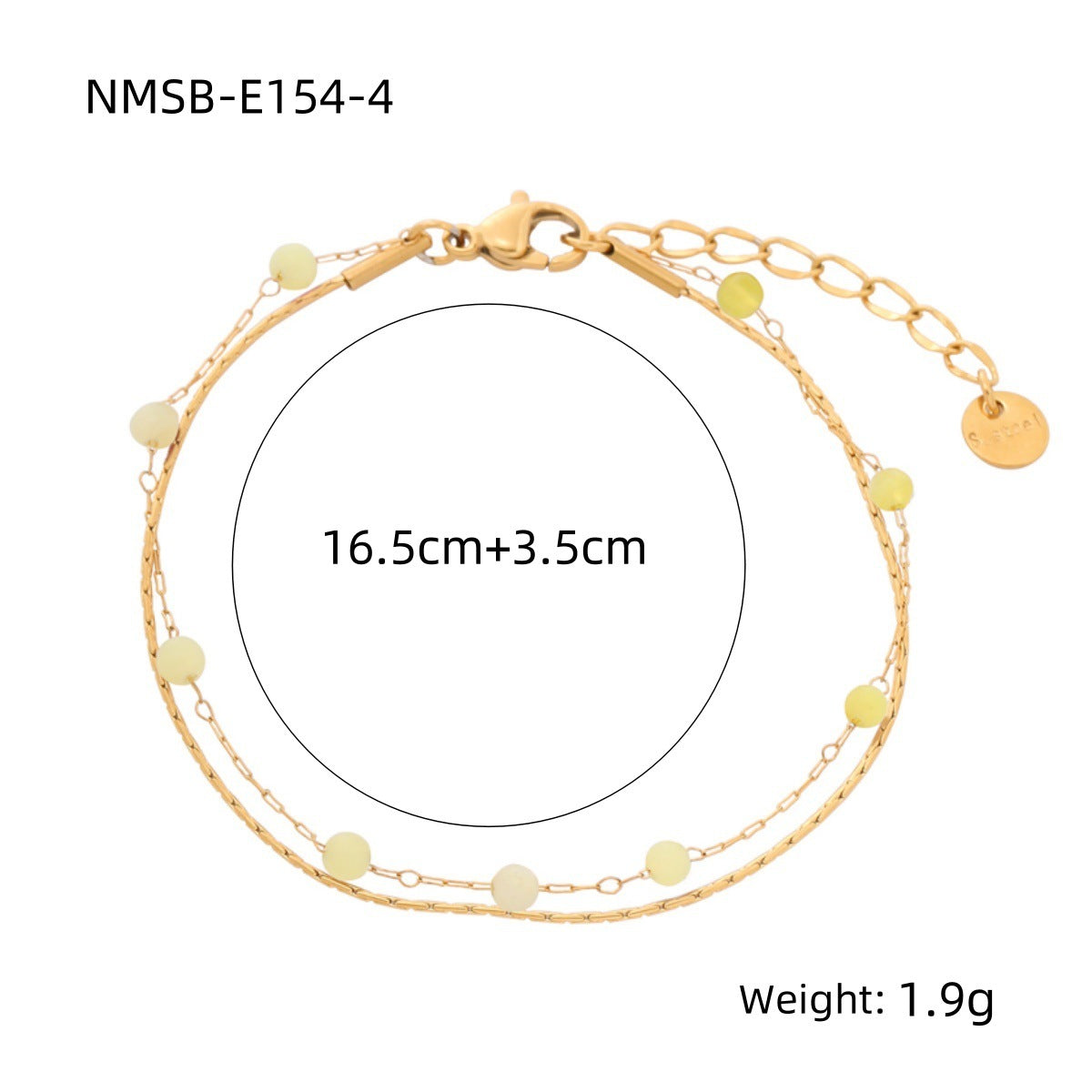 Bracciale doppio strato in acciaio al titanio con forme geometriche, stile OL alla moda, con perline di granato naturale e finitura placcata oro 18K per donna