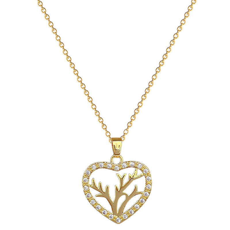 Collana con ciondolo minimalista a cuore e corno in acciaio inossidabile con strass per donna e uomo
