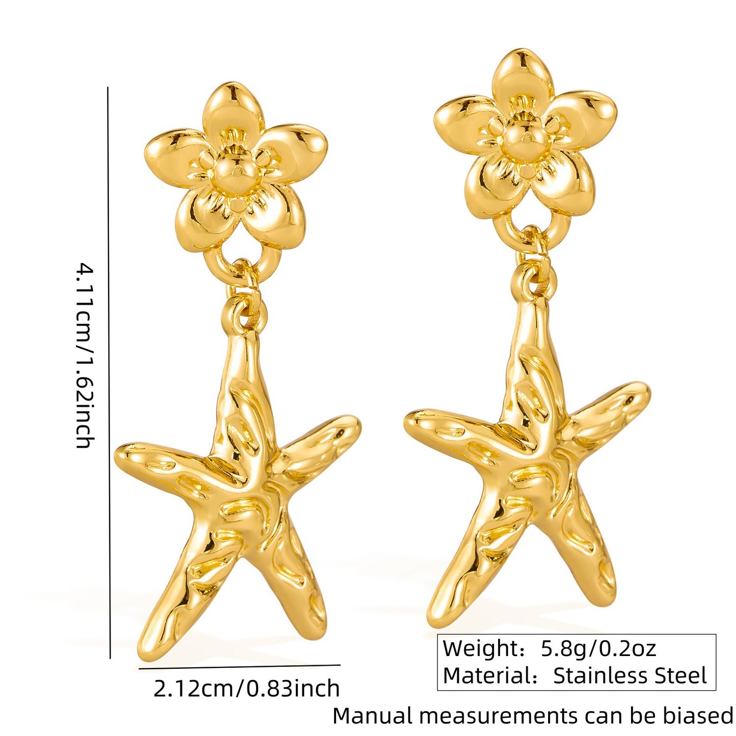 Beach Style Stainless Steel Geometric Starfish Shell Stud Earrings for Women