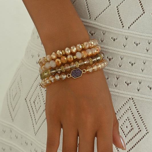 Conjunto de pulseras geométricas minimalistas con abalorios para mujer con detalles de cristal y diseño tejido a mano con incrustaciones de aleación