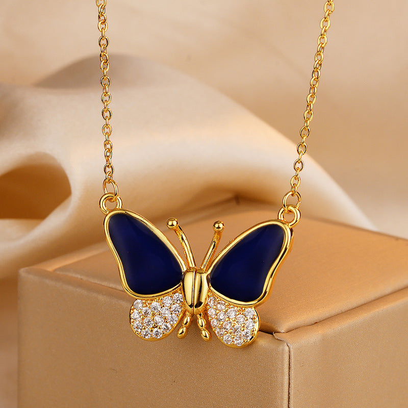 Color Changing Butterfly Magnetic Necklace Titanium Steel Plated Brass Pendant Singapore Chain Unisex Jewelry