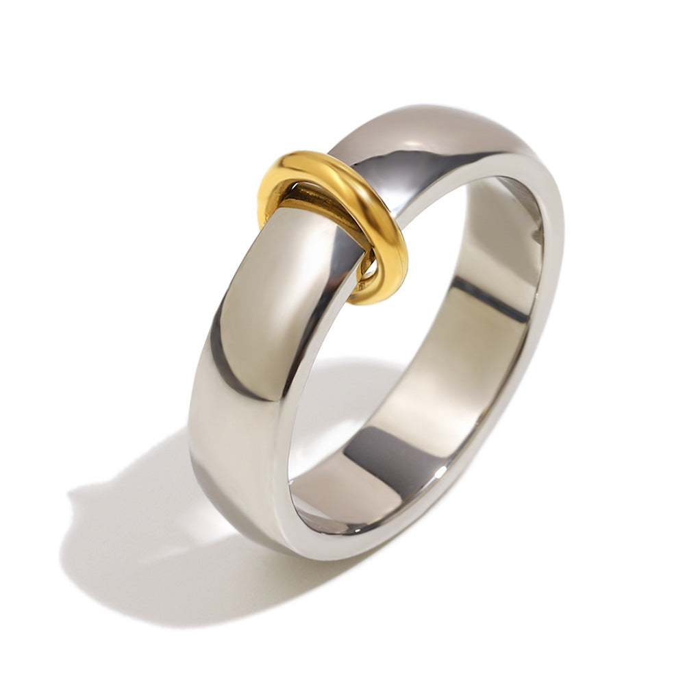 Minimalist Geometric Stainless Steel Ring with 18K Gold Plating for Women
