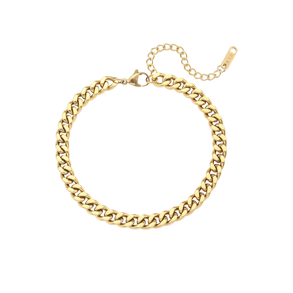 Fashion Geometric Stainless Steel 18K Gold Plated Line Pattern Chain Bracelet for Women