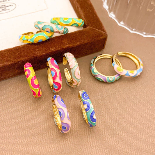 Anello in Lega Placcata Smaltata Etnica Vintage da Donna