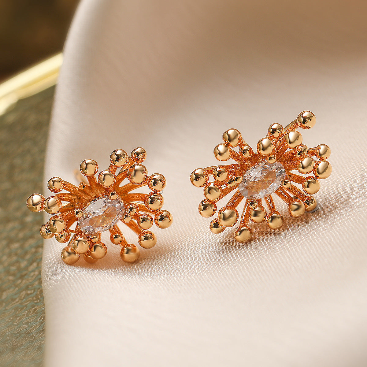 Minimalist Floral-Shaped Copper Earrings with Gold Plating and Zircon Inlay for Women
