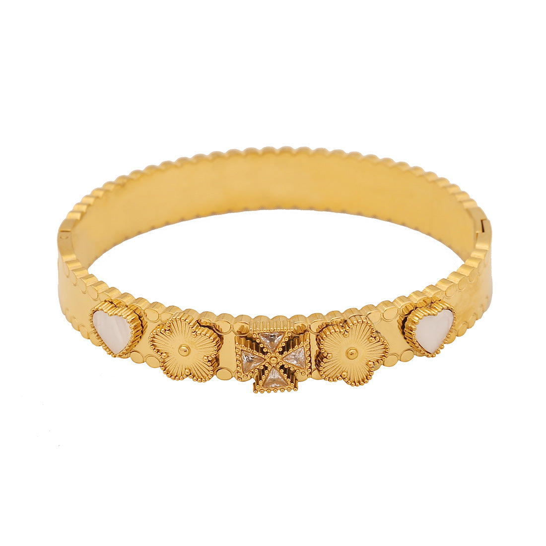 Braccialetto alla moda in stile OL con farfalla, motivi a cuore e floreali, bracciale in acciaio inossidabile galvanizzato