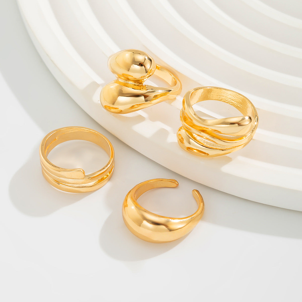 Irregular Geometric Zinc Alloy Plated Wide Cuff Bracelet Set