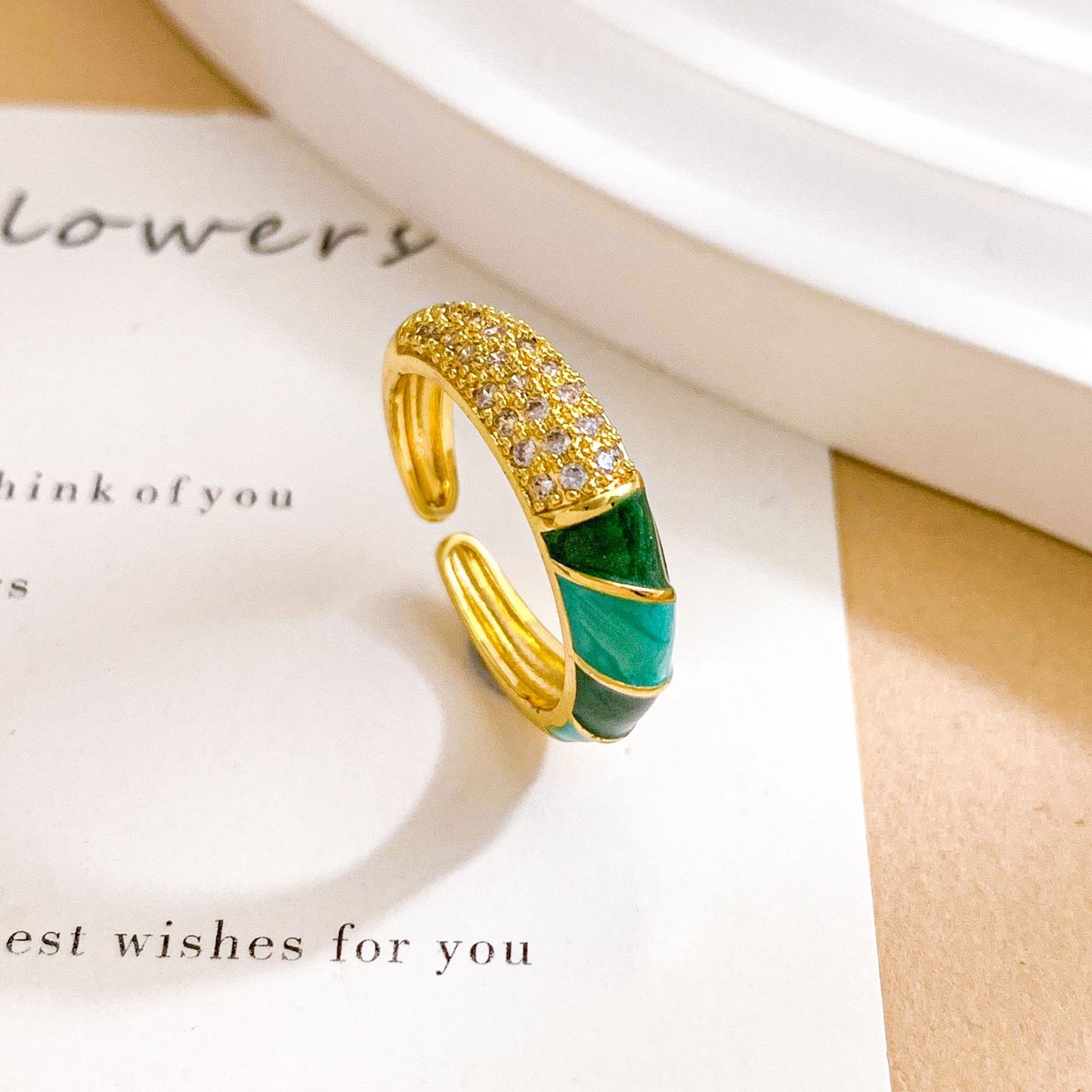 Minimalist Colorful Heart Drip Oil Gold Plated Brass Adjustable Ring for Women