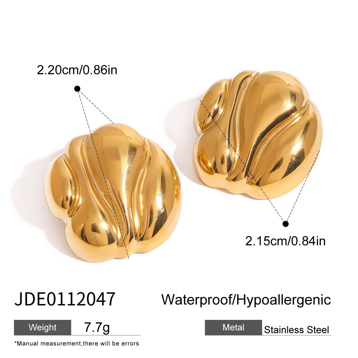 Luxury Gold Plated Geometric Oval Stainless Steel Ear Studs for Women