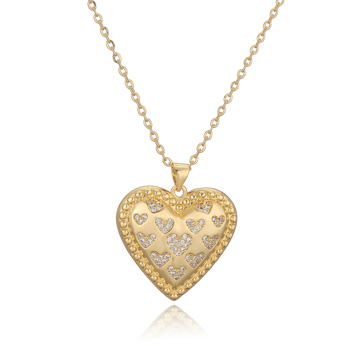 Collana con Pendente Minimalista in Rame Lusso con Placcatura in Oro 18K e Zircone a Forma di Cuore per Donne