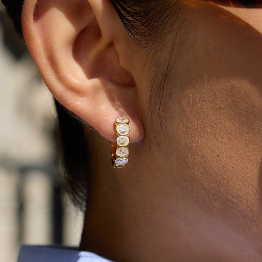 Elegant Geometric Stainless Steel Hoop Earrings with Cubic Zirconia 18K Gold Plated for Women