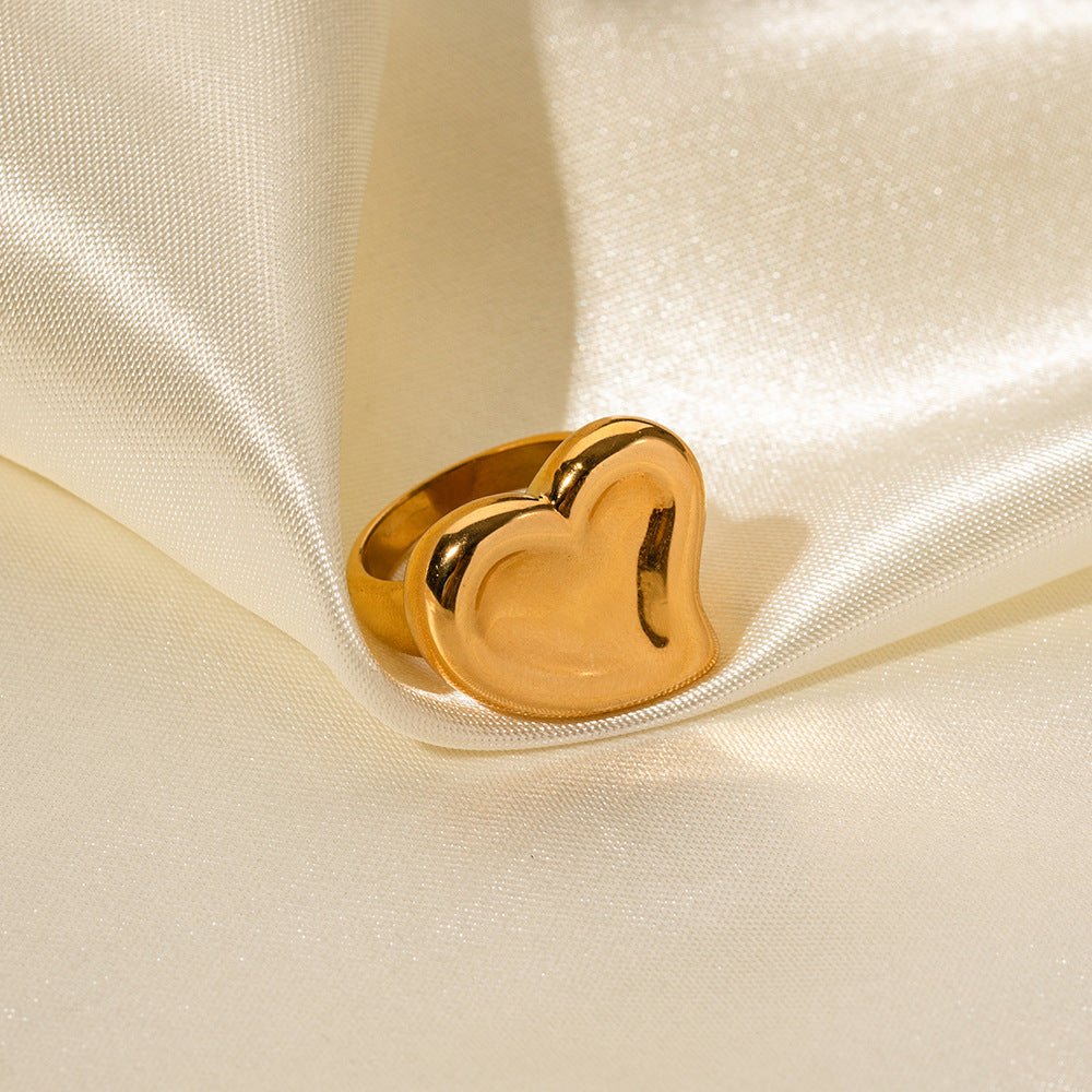 Anello da donna alla moda placcato oro 18 carati in acciaio inossidabile con cuore geometrico