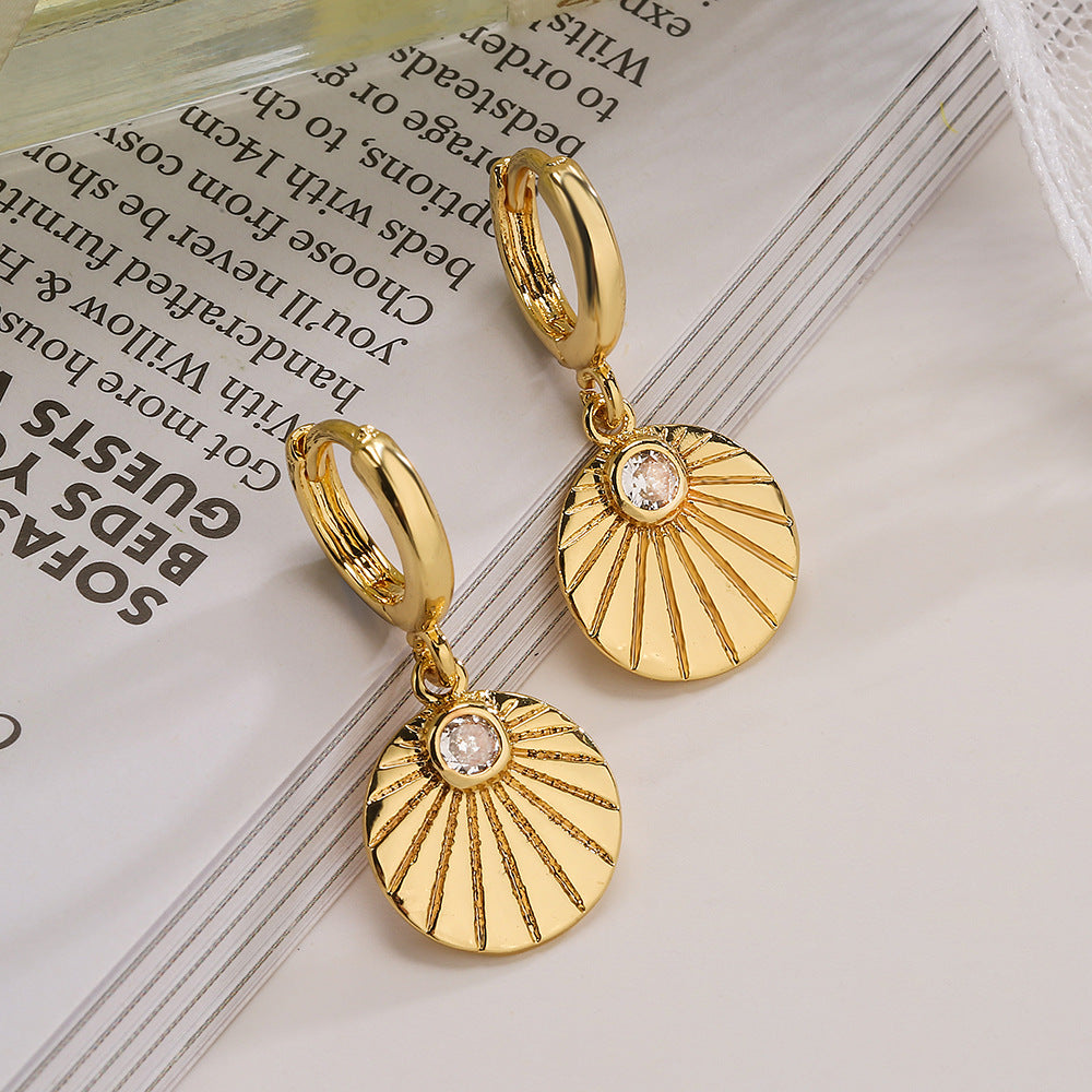 Orecchini da donna geometrici tondi minimalisti in rame con placcatura in oro 18K e zirconi