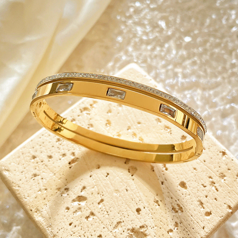 Minimalist Luxury Geometric Titanium Steel Plated Cubic Zirconia Bracelet