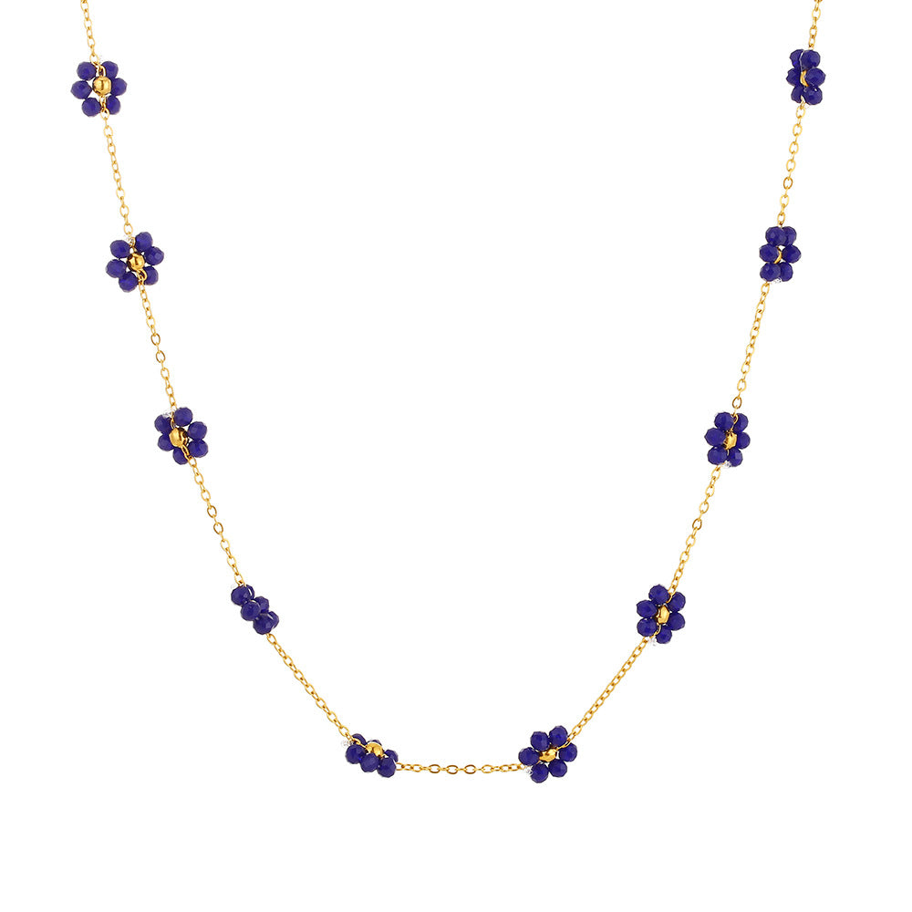 Dulce Collar Colgante de Pétalo de Cristal Floral Fresco para Mujer en Acero de Titanio con Acabado Chapado y Cadena de Eslabones