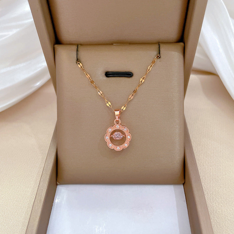 Collana con ciondolo a luna geometrica minimalista da donna e da uomo con catena in acciaio inossidabile e intarsio di strass
