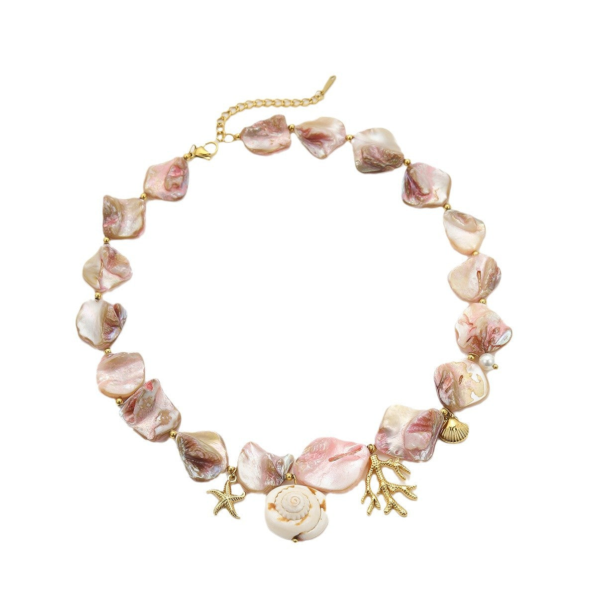 Collana con Pendente Minimalista in Acciaio Inossidabile per Donna, Ispirata alla Spiaggia, con Design a Corallo Rosa e Conchiglia