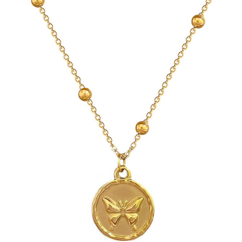Minimalist Butterfly-Shaped Titanium Steel Necklace for Women with Gold Plating and Geometric Design Locket Chain