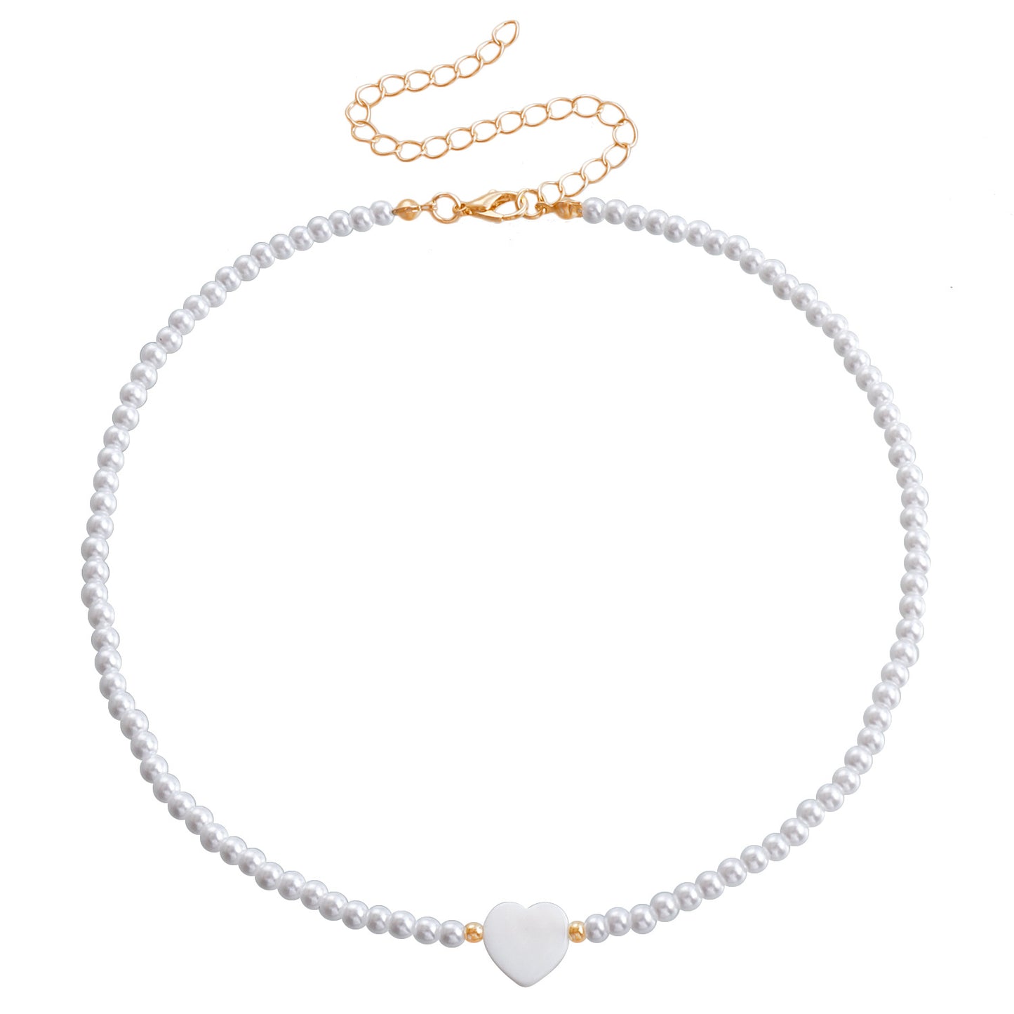 Collar con colgante de nácar en forma de corazón bohemio con cadena de cuentas para mujer