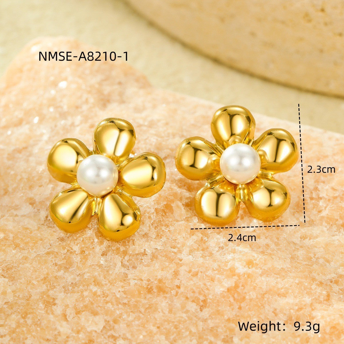 Pendientes de Acero Inoxidable con Forma de Pétalo Estilo OL de Moda con Baño de Oro de 18K y Acentos de Perlas