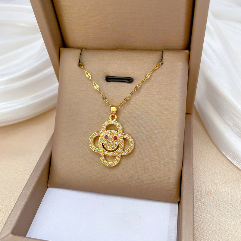 Collana con ciondolo a sorriso floreale minimalista per uomo e donna, catena a serpente in acciaio inossidabile con design geometrico e motivo a luna