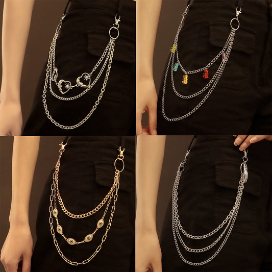 Punk Style Hollow Heart Multi-Layer Metal Waist Chain for Women