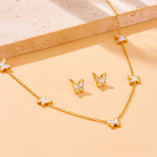 Set Minimalista di Collana Orecchini Bracciale a Farfalla in Acciaio Inossidabile Placcato