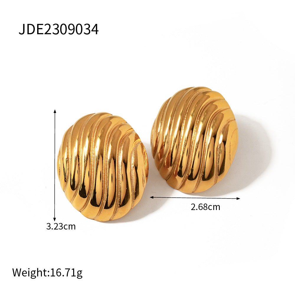 Geometric Stainless Steel Earrings with 18K Gold Plating and Textured Grid Pattern for Women