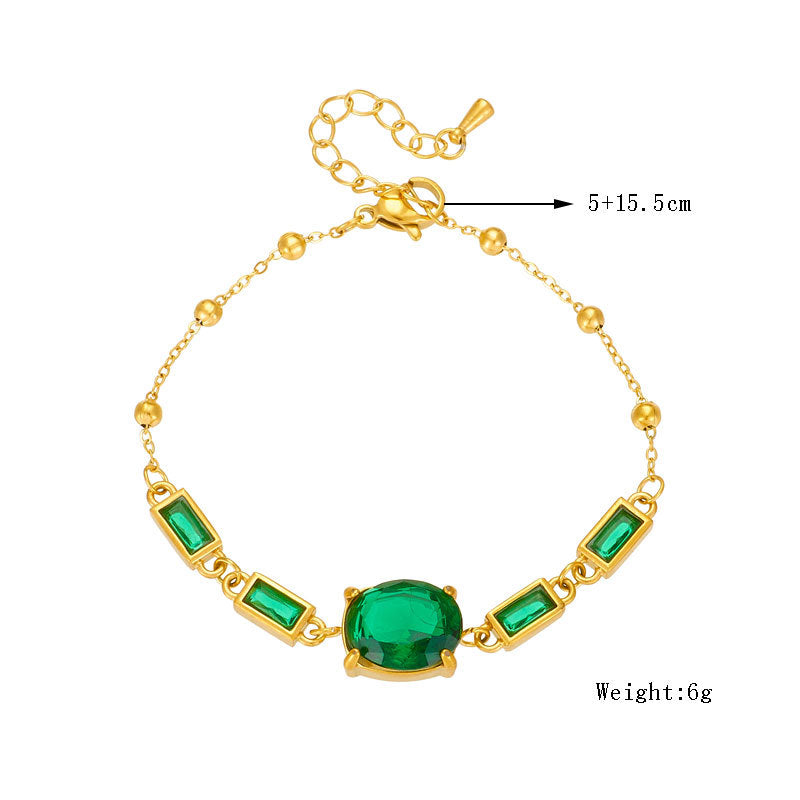 Braccialetto Minimalista Geometrico Ovale Quadrato in Acciaio al Titanio con Intarsio di Strass per Donna