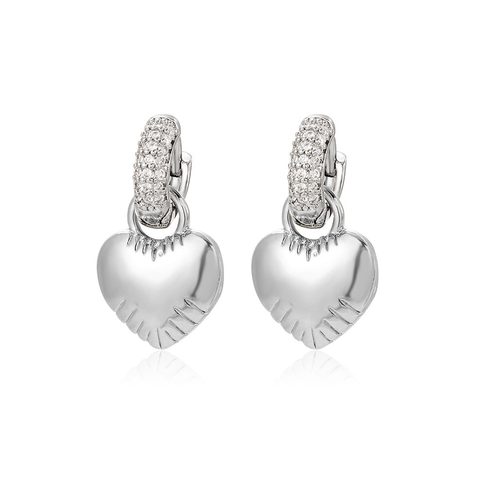 Elegant Gold Plated Brass Star Heart Earrings with Cubic Zirconia for Women