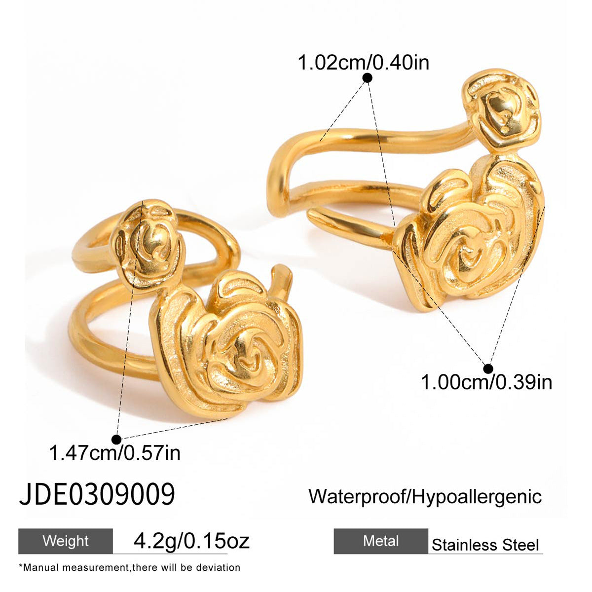 Elegant Stainless Steel Heart Rose Floral Plated Earrings for Women