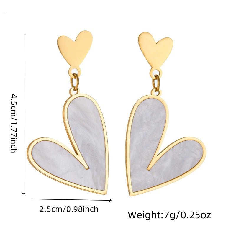 Vintage Minimalist Plated Stainless Steel Heart Pendant Earrings