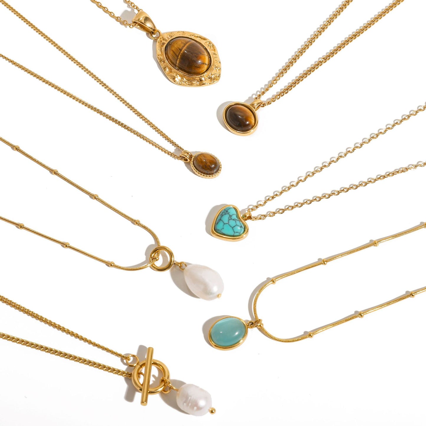 Collana con pendente in perla in acciaio al titanio geometrico minimalista con finitura placcata da donna Catena per clavicola in acciaio inossidabile