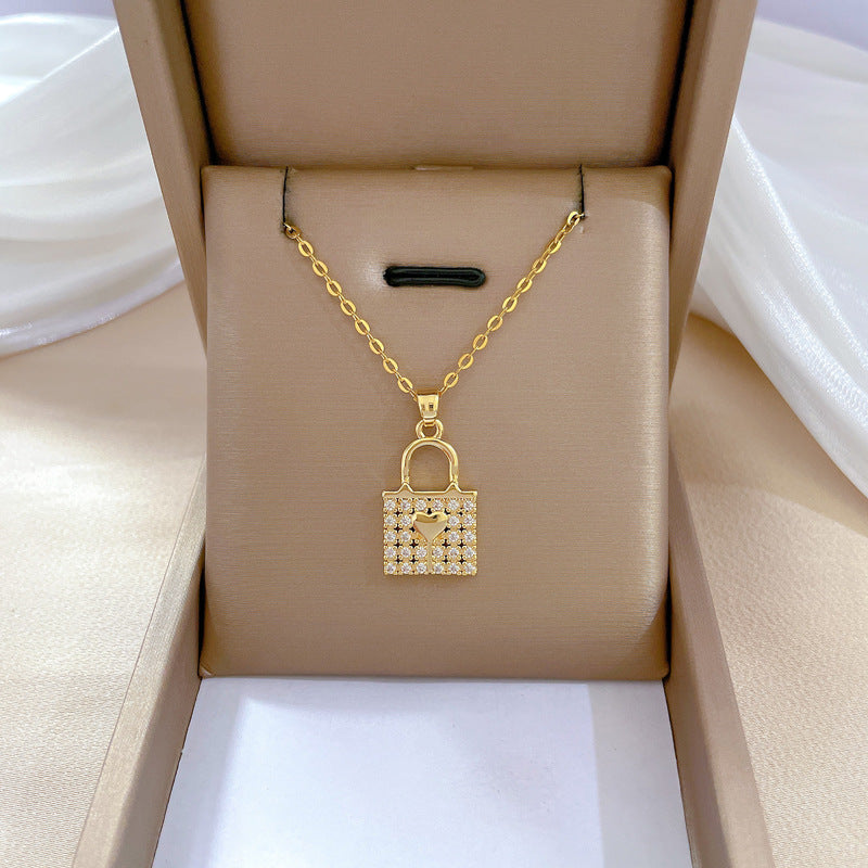 Collar de acero de titanio geométrico minimalista de lujo con incrustaciones de diamantes de imitación para mujer
